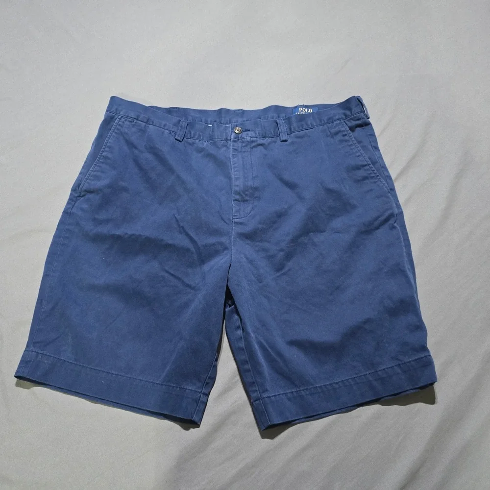 Polo Ralph Lauren Chino Shorts Mens 40 Navy Blue Cotton Flat Front Classic